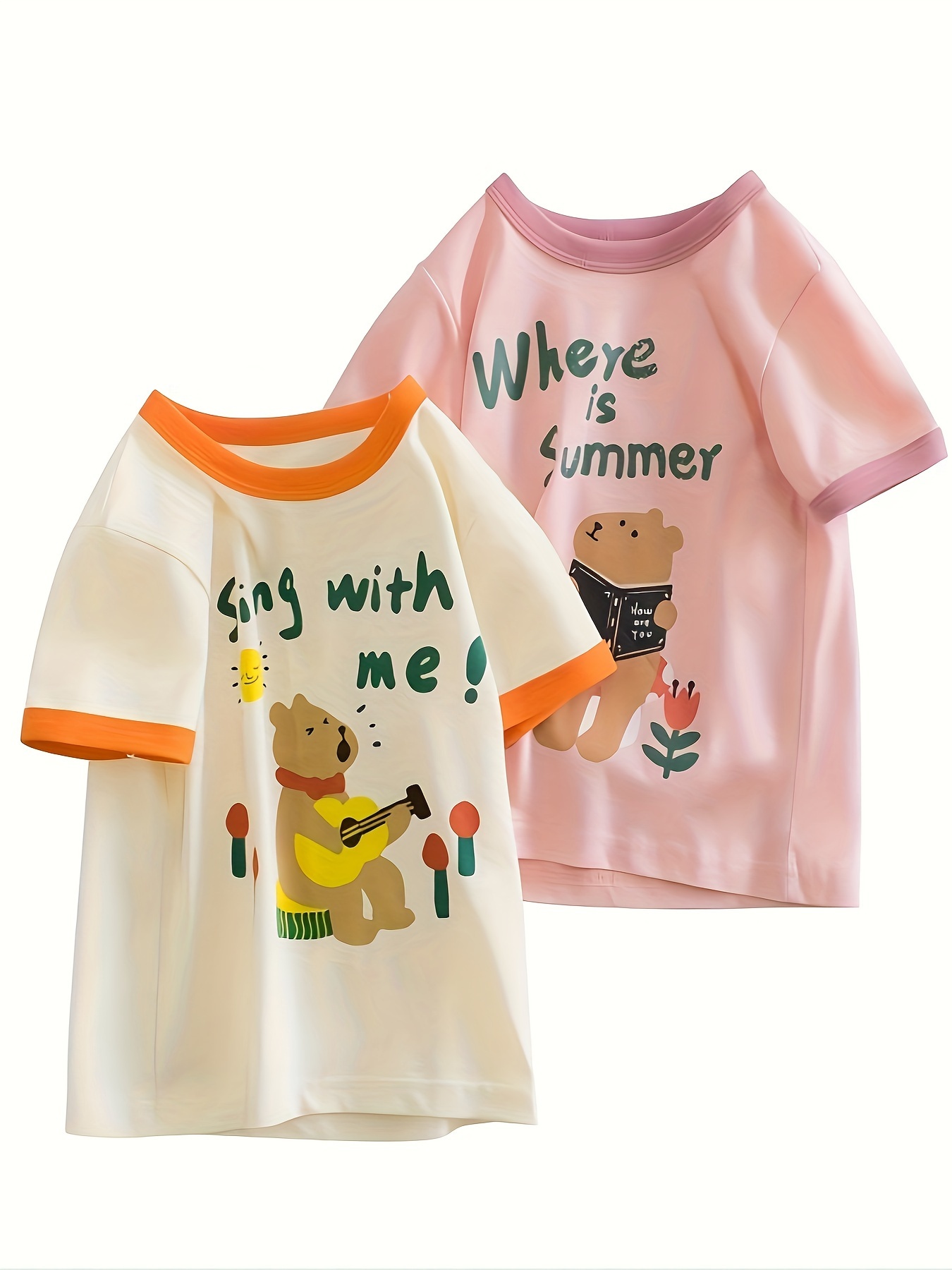 T-Shirts Manches Courtes Enfants Coton - Motif Animaux Cartoon - Garçon Fille 1-7 Ans