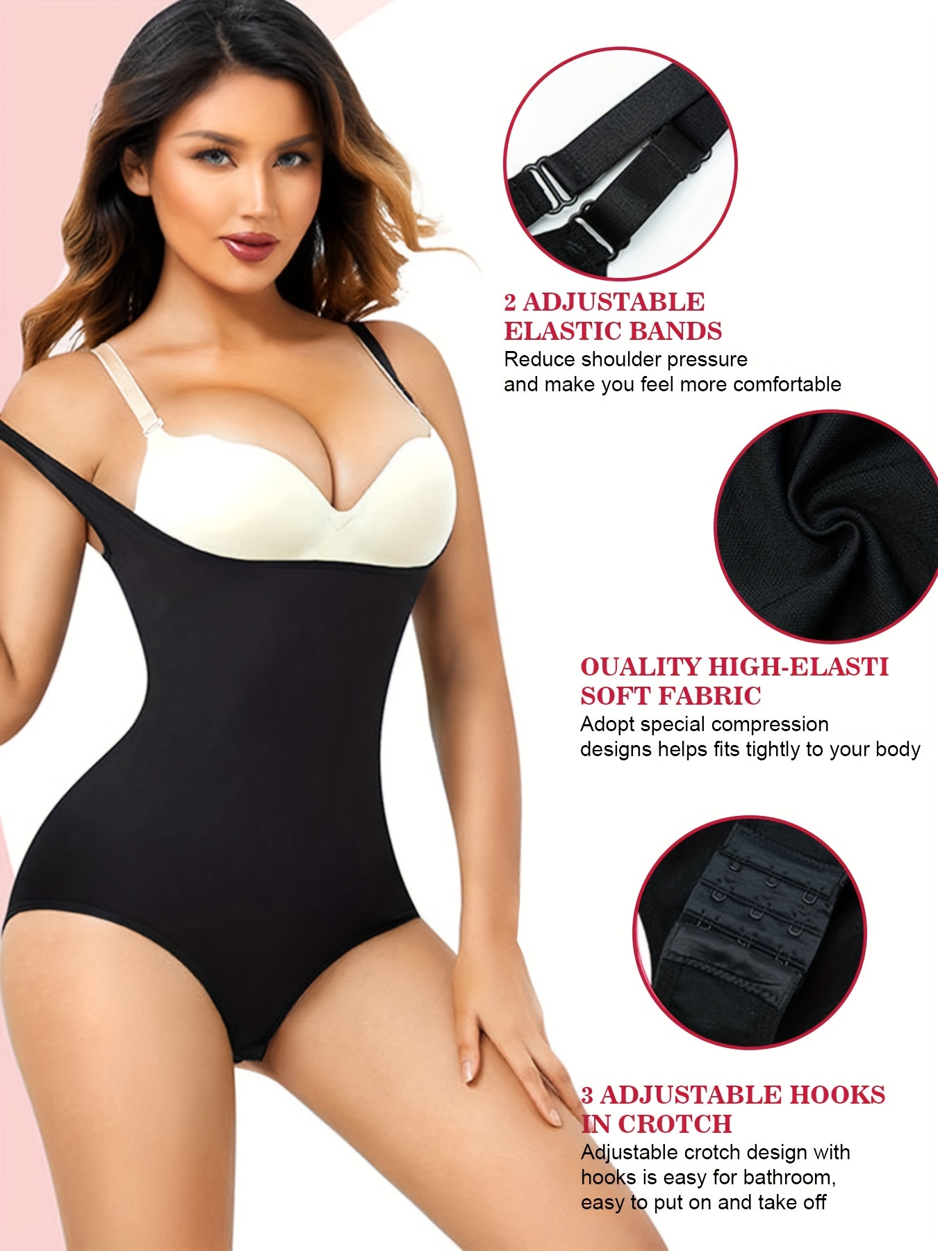 Black Plus Size Shapewear Bodysuit Adjustable Straps Seamless Custom Logo