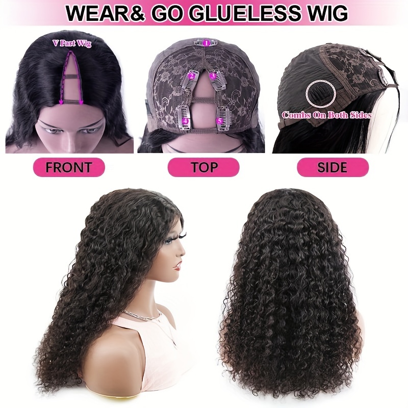 V Part Wig Human Hair Curly Minimal no Leave Upgrade U Part Temu