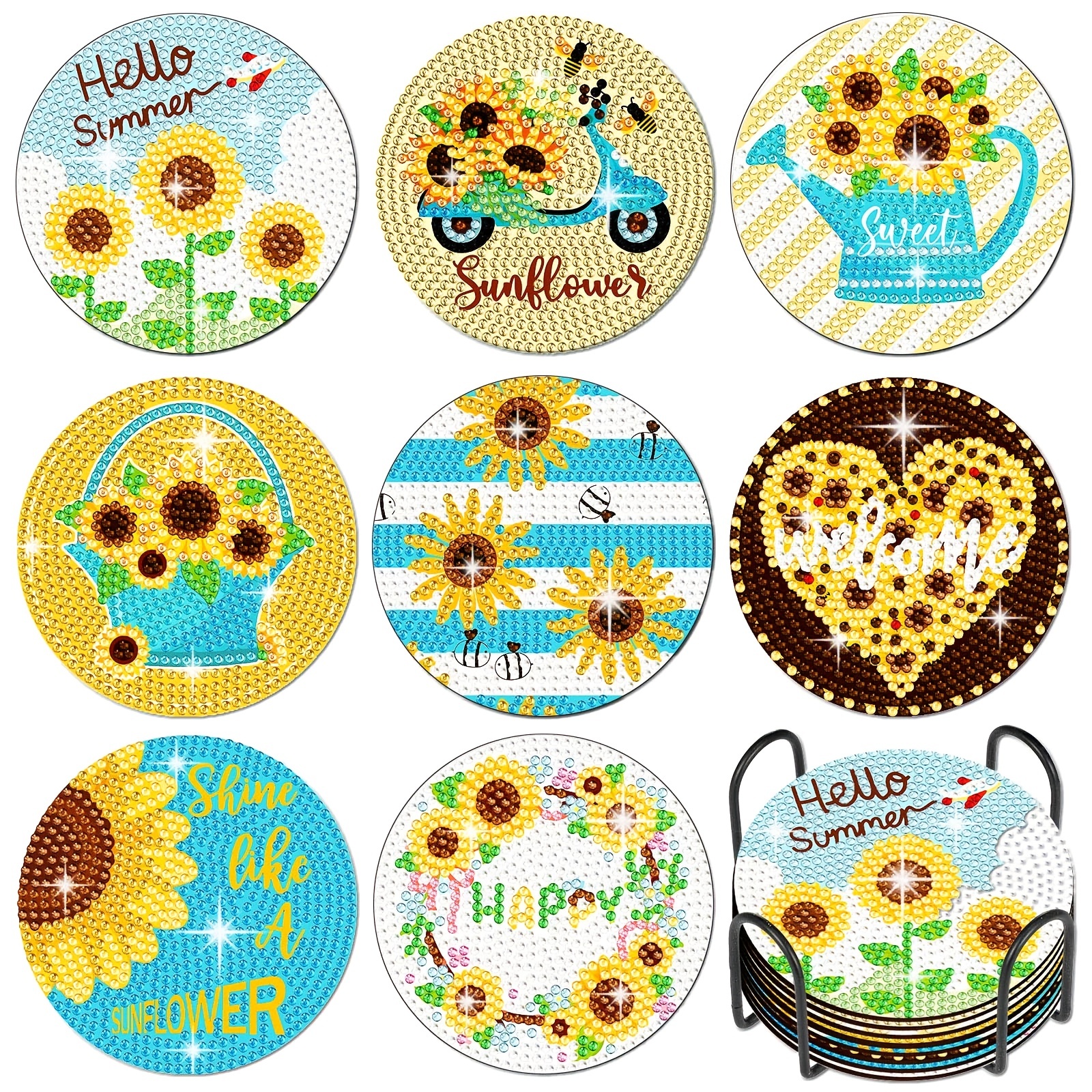 Sunflower Diamond Painting Coasters Holder 5d Diamond - Temu