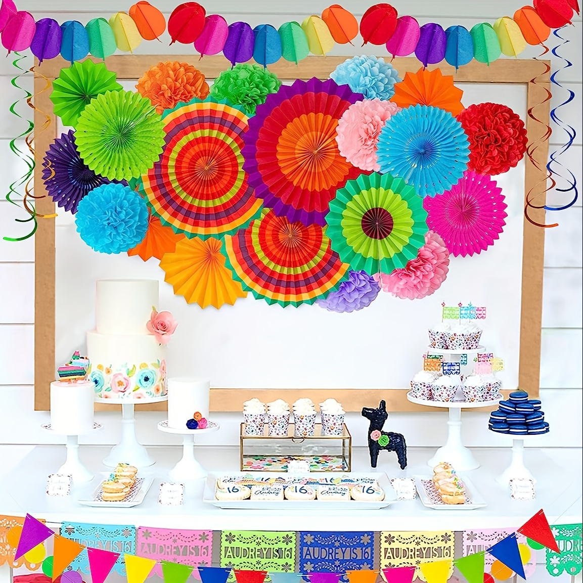  26 PCs Mexican Party Decorations Fiesta Themed, Hanging Paper  Fans, Hanging Swirls, Pom Poms Flowers, Picado Banner for cinco de mayo  decorations, Birthday Parties Wedding Baby Shower Décorrations Set : Home