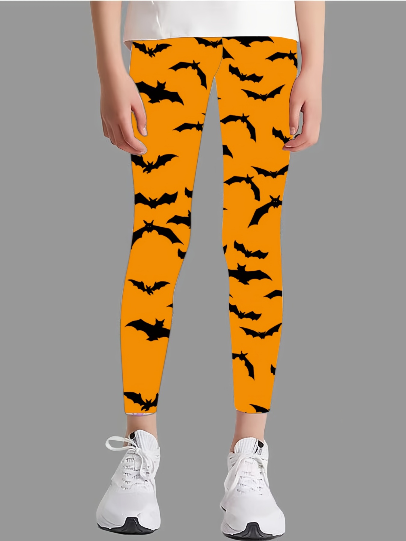 HALLOWEEN LEGGINGS BAT Girl Leggings Orange and Black Bat Print Leggings  for Girls and Boys Unisex Clothing Youth Leggings Kid's Leggings