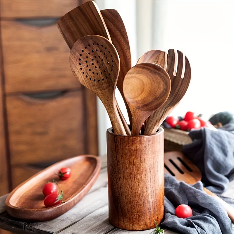 Wooden Spoons for Cooking, Teak Wooden Kitchen Utensils Set Wooden Cooking  Utensils 8Pcs Wooden Spatulas Wooden Utensils for Cooking
