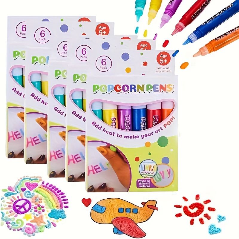 Bubble Pen,Magic Popcorn Pen,Print Bubble Pen Puffy 3D Art Safe Pen,Magic  Colour DIY Bubble Popcorn Drawing Pens for Greeting Birthday Cards Kids