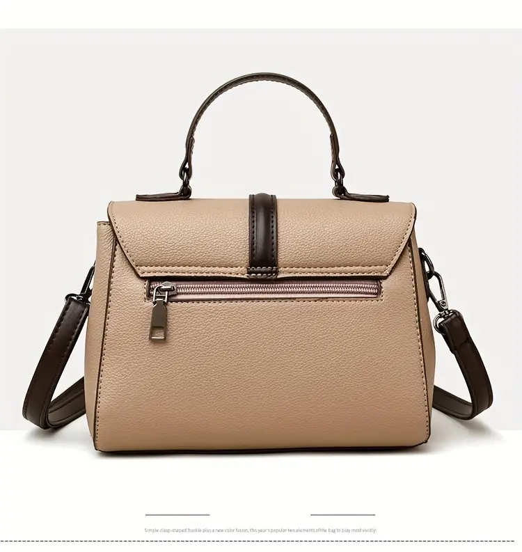 mini color contrast handbag women pu leather crossbody bag fashion turn lock flap purse details 12