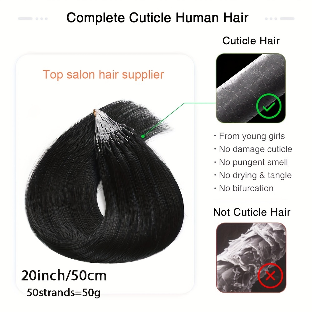 Microlink Hair Extensions Human Hair Natural Black Micro Temu