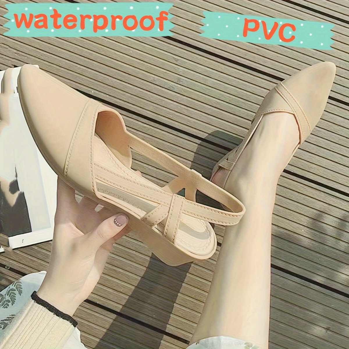

Women's Solid Color Wedge Heeled Sandals, Elegant Point Toe Slip On Shoes, Summer Platform Jelly Shoes