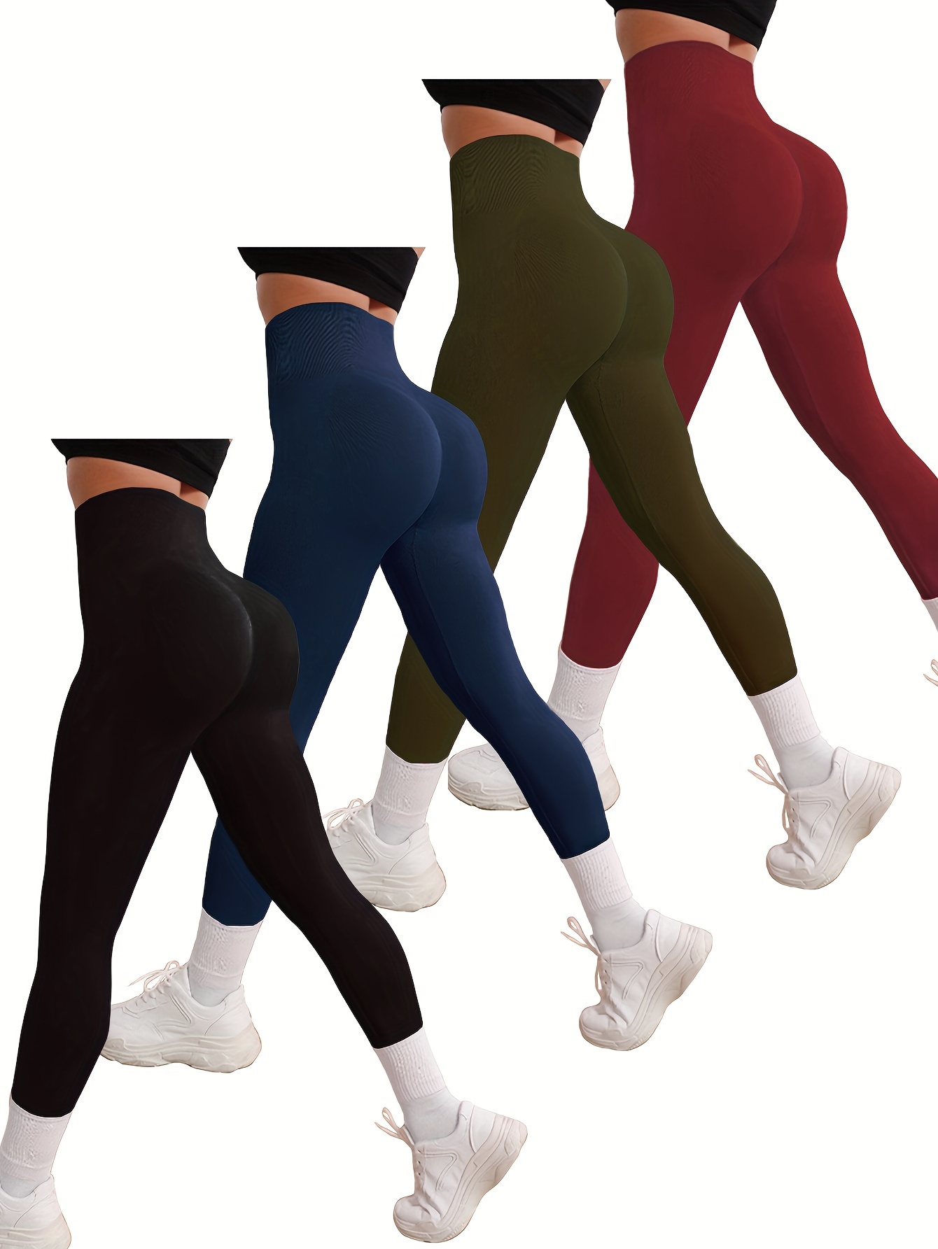 Solid Color Fitness Gym Sports Leggings High Waist Yoga - Temu