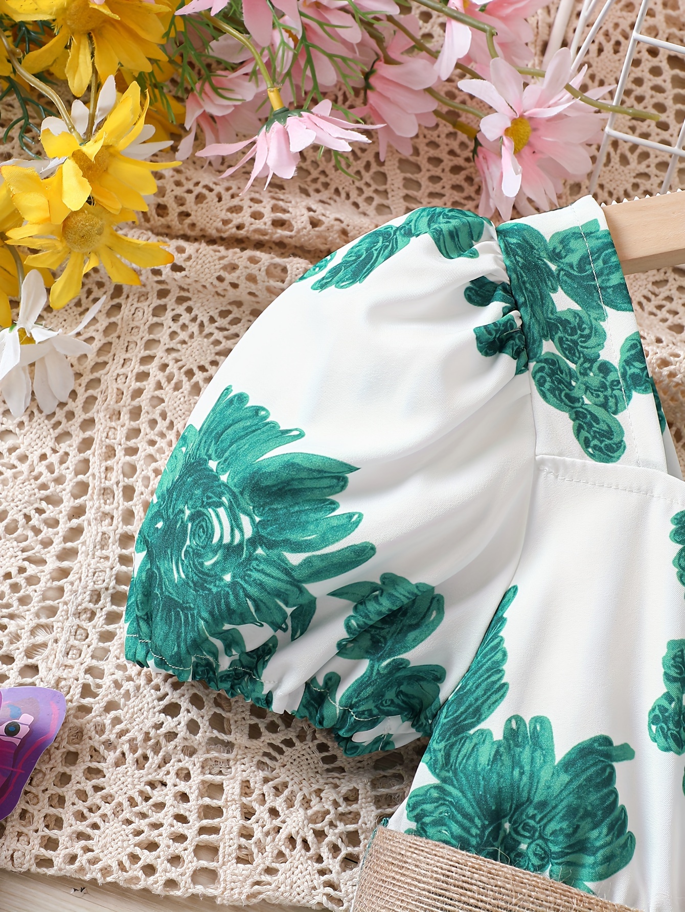 Girls Puff Sleeves Boho Floral Print Shirred Casual Dress - Temu