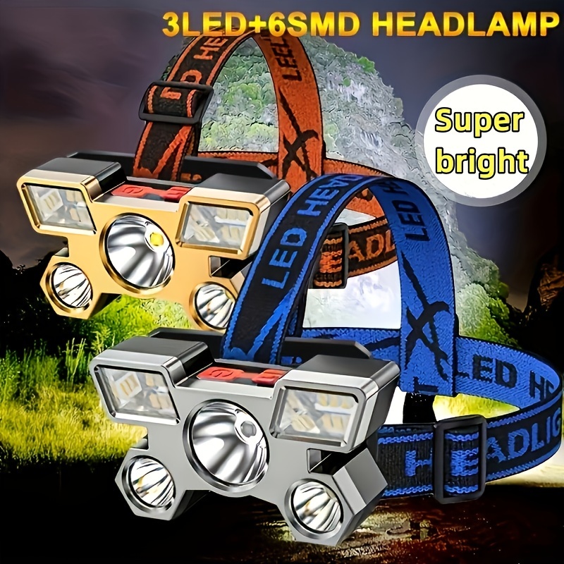 

1pc Super Bright Led Headlights, Led Headlamp, Usb Rechargeable Portable 4 Modes Night Flashlight Waterproof Headlamp, For Outdoor Fishing Camping Adventure, 3led+6smd