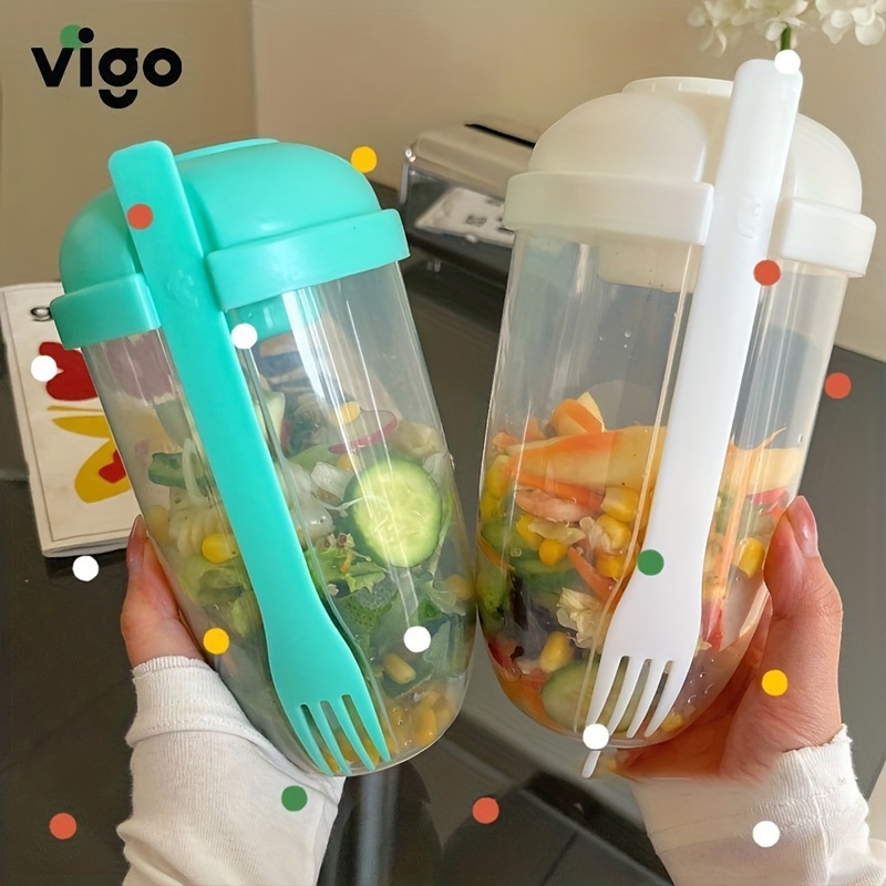 TTEDMO Keep Fit Salad Meal Shaker Cup,Fresh Salad Cup to Go,Portable Fruit  and Vegetable Salad Cups Container with Fork & Salad Dressing Holder (White