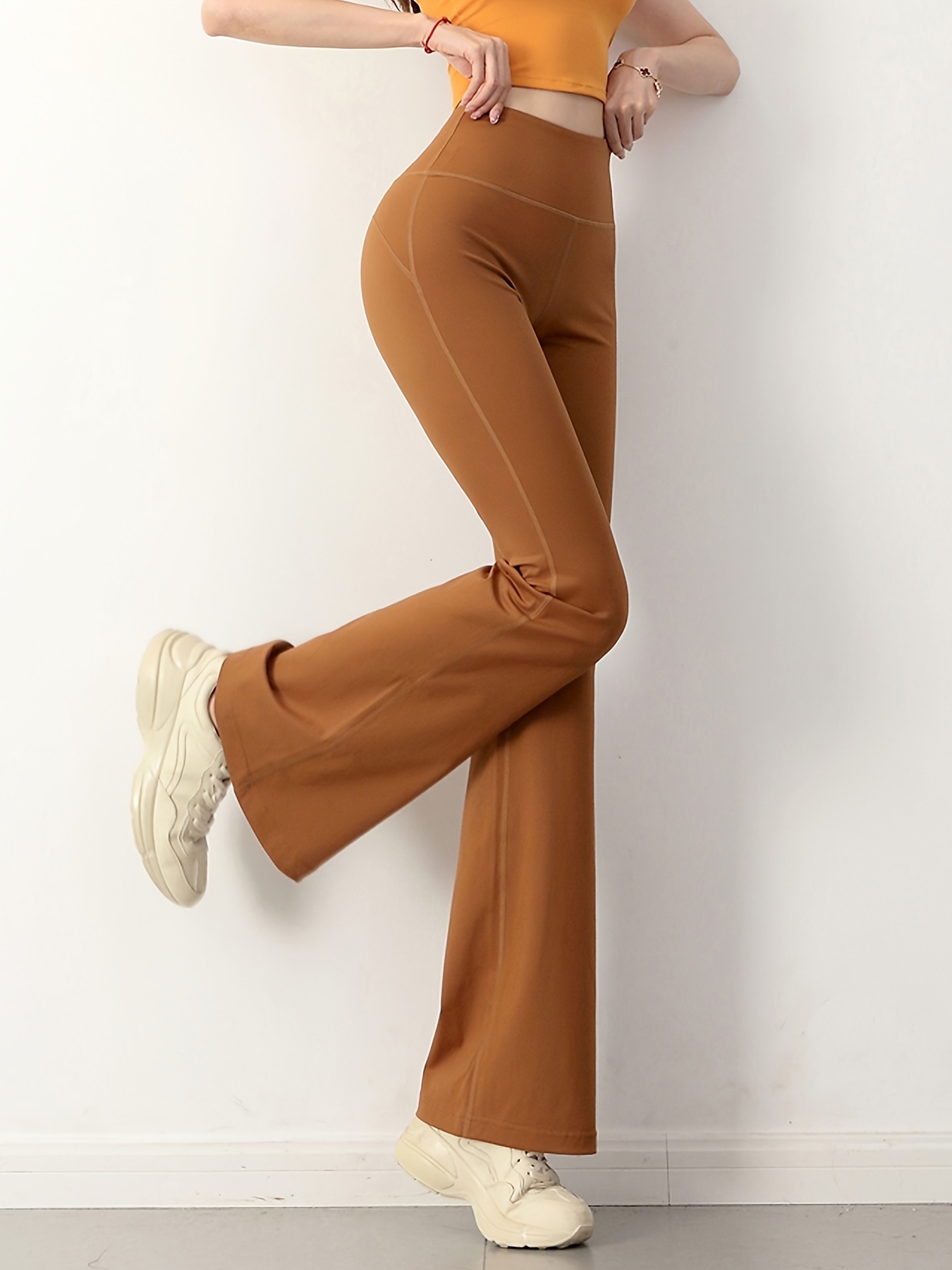 GuoChe Tan Brown High Waisted Yoga Pants for Women Sport