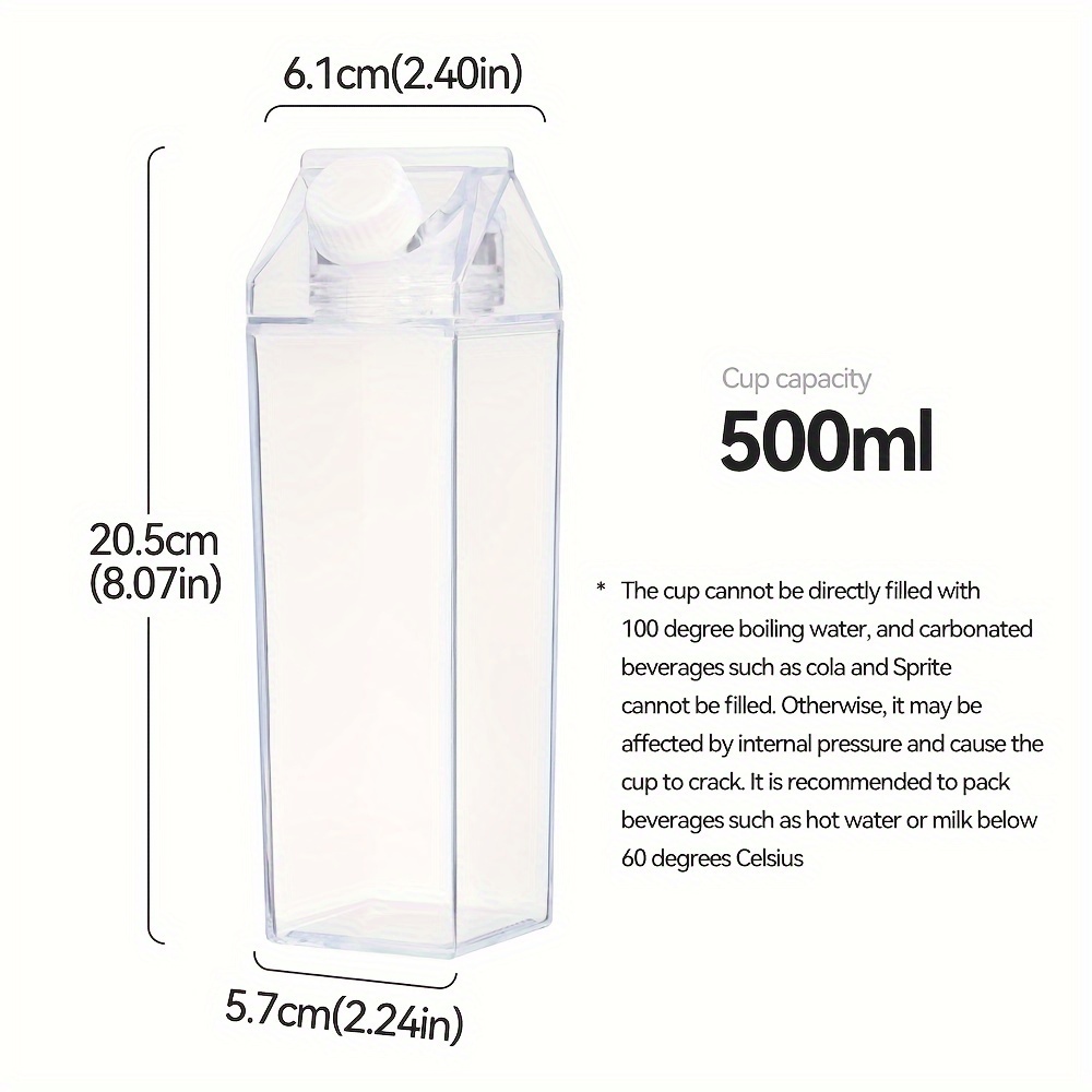 1pc, 17oz/500ml Milk Carton Water Bottle, Sealed Square Milk Cup, Simple  Transparent Plastic Water Bottle, BPA Free, Suitable For Holding Milk,  Juice