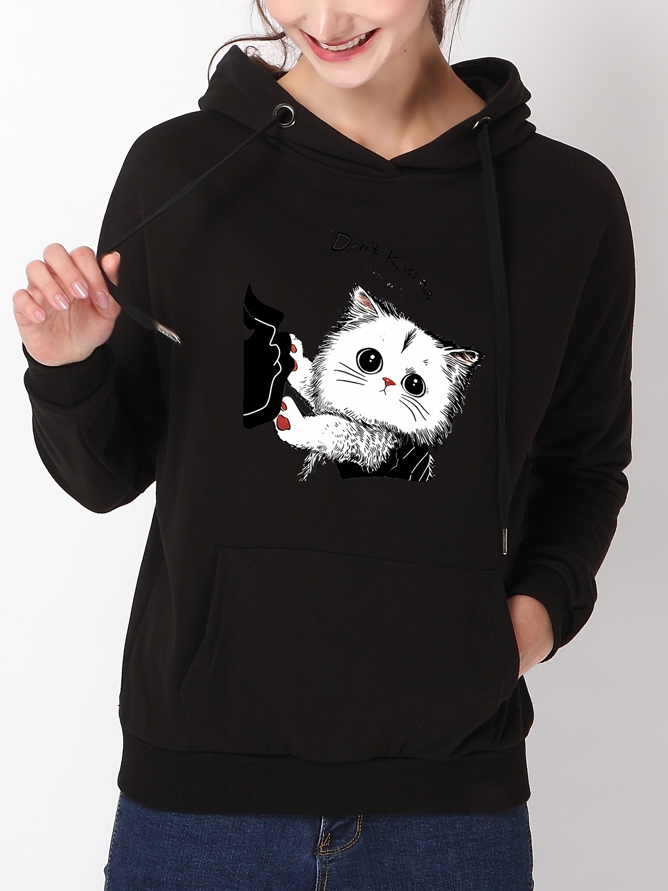 cat print hooded sweatshirt