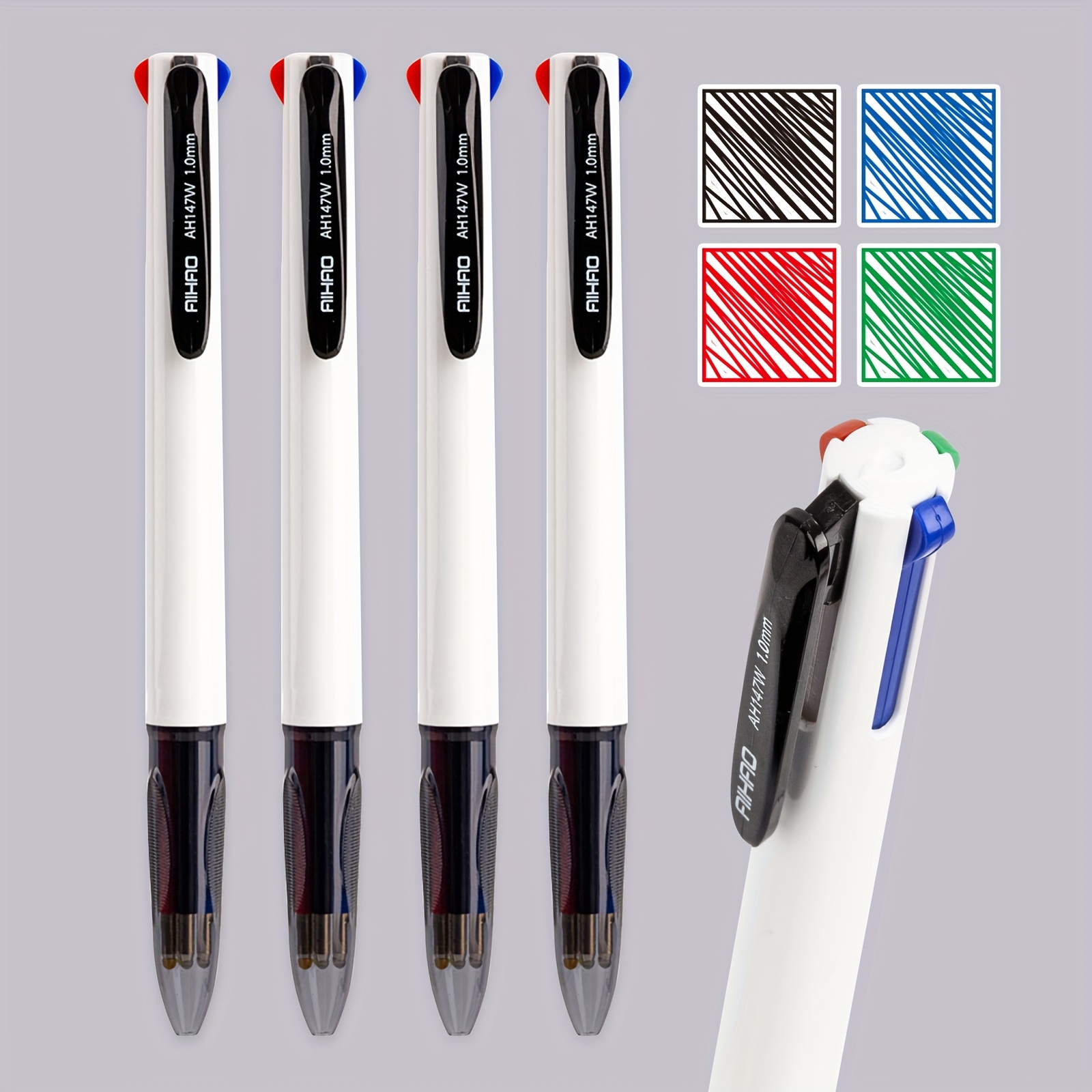 4 Pack 0.5mm 6-in-1 Multicolor Ballpoint Pen - Best for Smooth  Writing-Retractab
