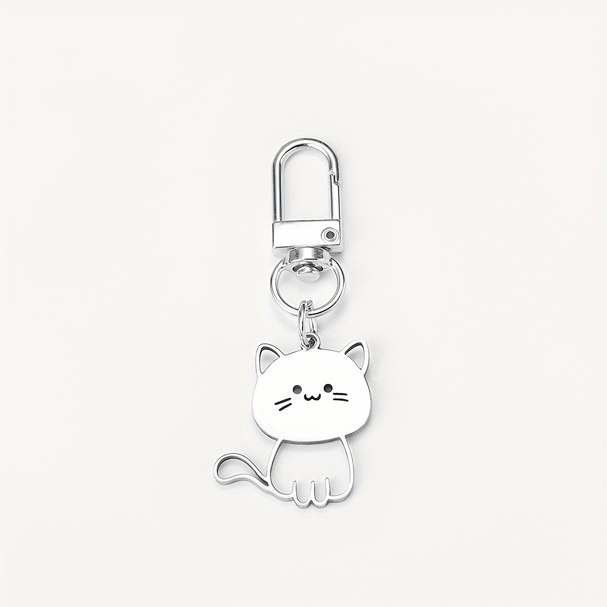 

1pc Silvery Cute Cat Keychain Cartoon Animal Stainless Steel Keyring Backpack Hanging Pendant Bag Charms Gifts For Women Daily Use