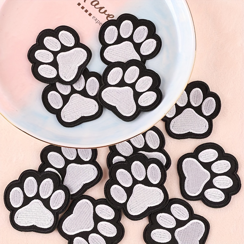 Black Cartoon Puppy Paw Prints Cute Patches Embroidery - Temu