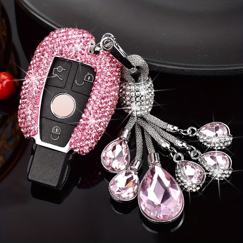Bling Autoschlüssel Hülle mit Handschlaufe für Mercedes Weiß, Pink