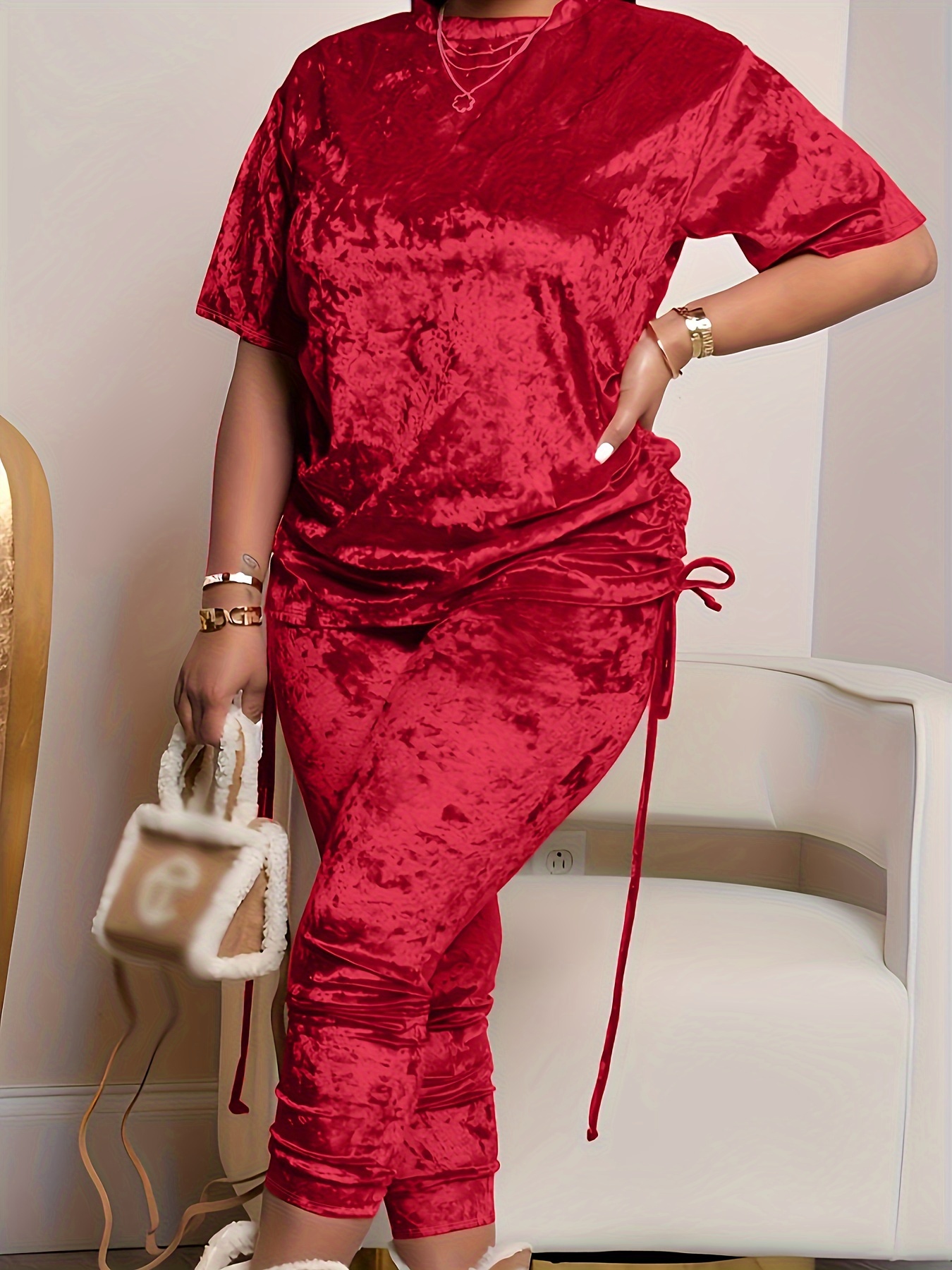 Plus size velvet hot sale jogger set