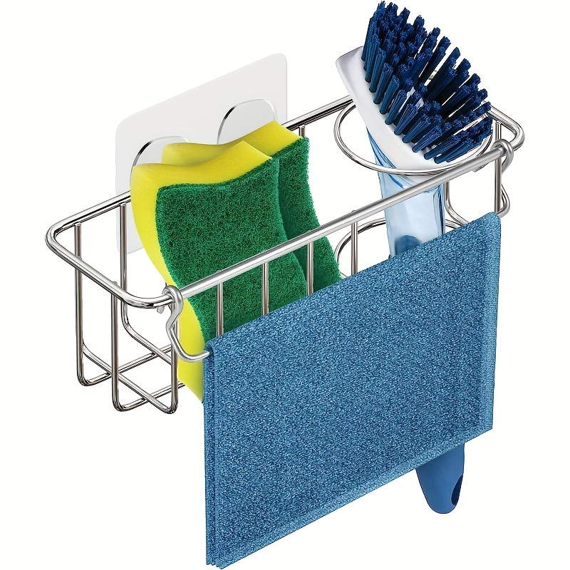 Movable Sponge Holder + Brush Holder + Dish Cloth Hanger, 3-in-1 Sponge  Holder for Kitchen Sink, Hanging Sink Caddy, Small in Sink Organizer  Accessories Rack Basket, 304 Stainless Steel, Never Rust 