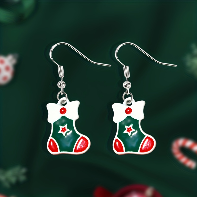 Boucles D'oreilles Pendantes De Noël - Motif Sapin Et étoile En Alliage - Vert Et Or