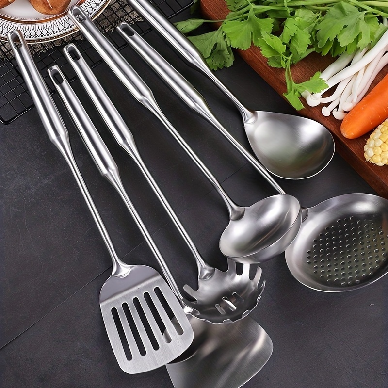 304 Stainless Steel Utensils Set, Extra-long Handle Cooking Tools, Cook  Shovel, Soup Spoon, Skimmer Spoon, Slotted Turner, Slotted Spoon, Pasta  Spoon, Kitchen Supplies - Temu
