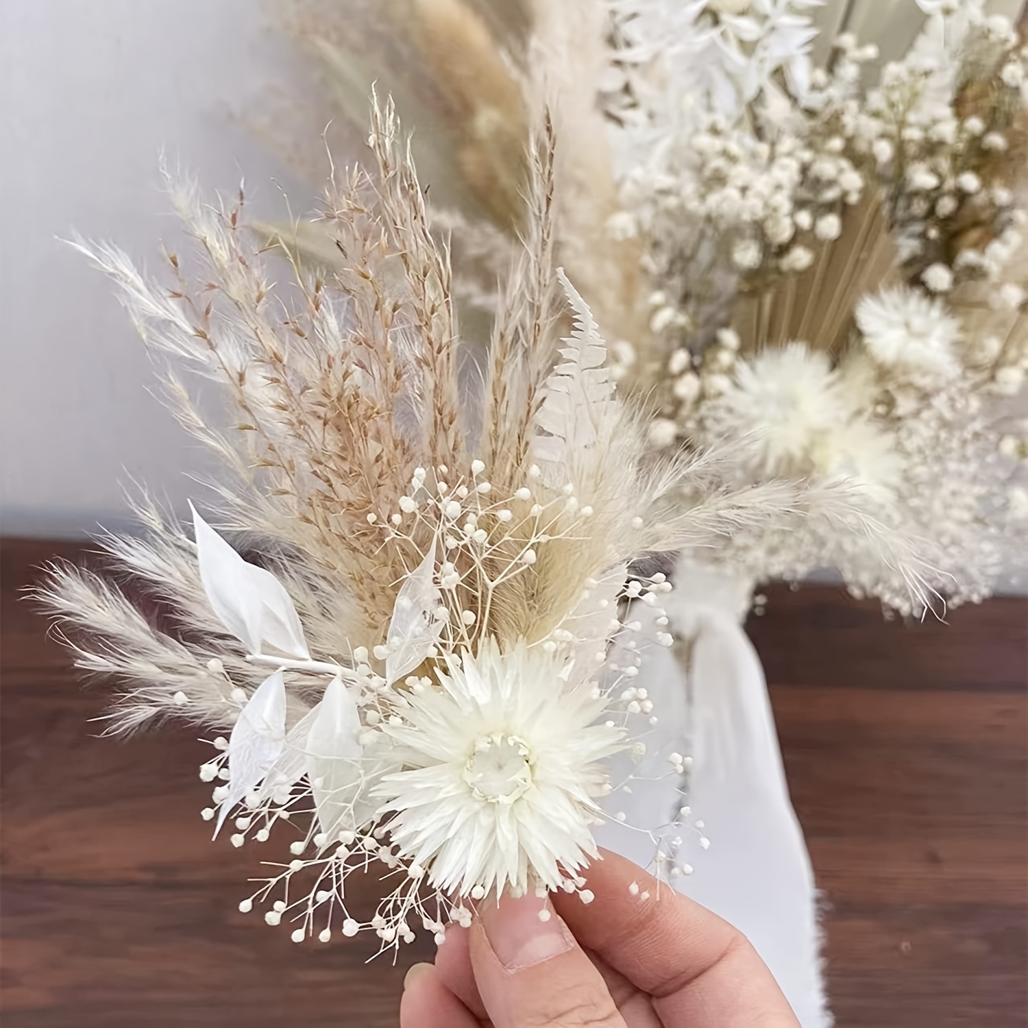 White Dried Flowers Boho Decor Flower Bouquet Diy Crafts - Temu