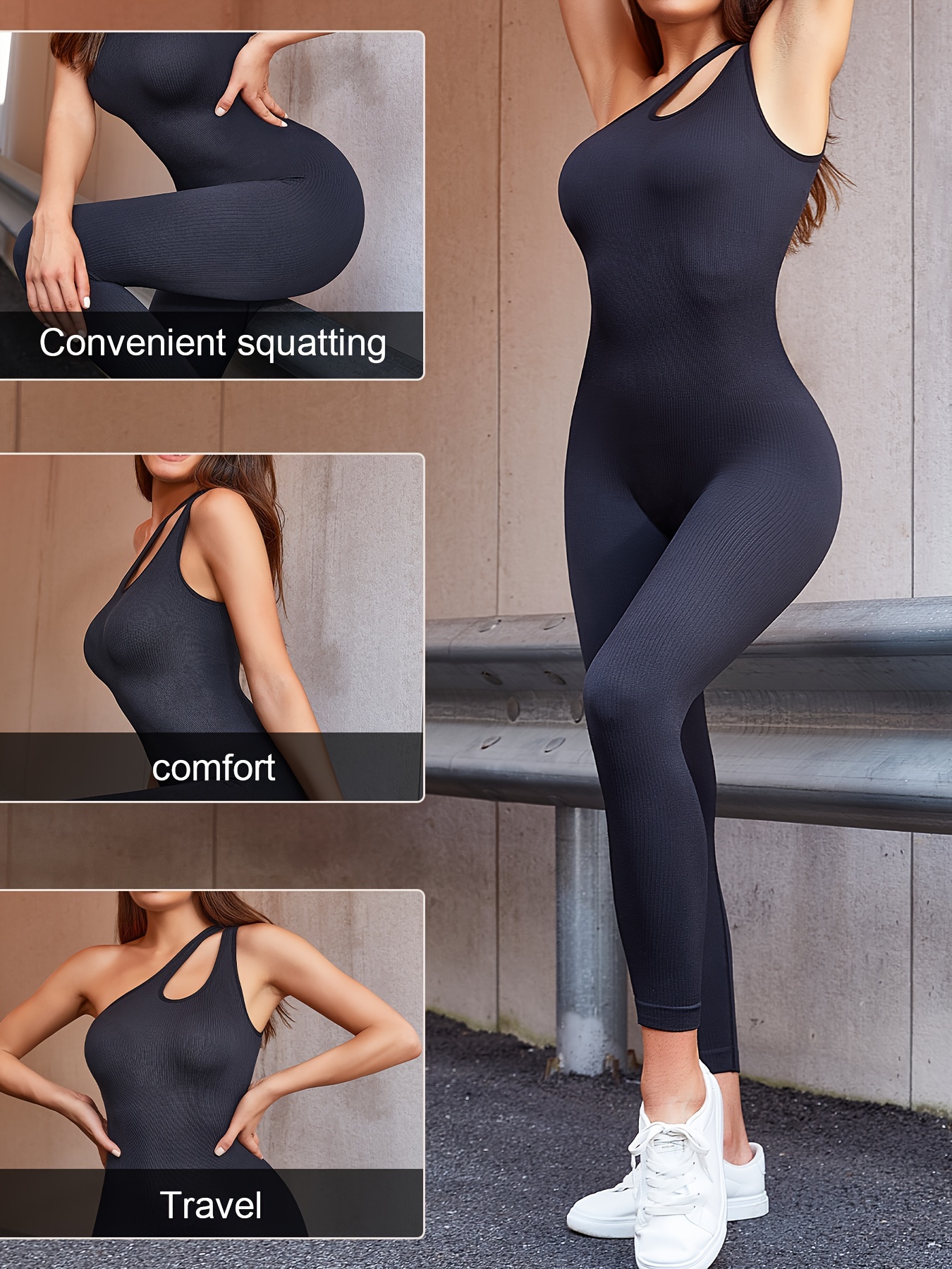 Cut One Shoulder Shaping Jumpsuit Simple Soft Tummy Control - Temu