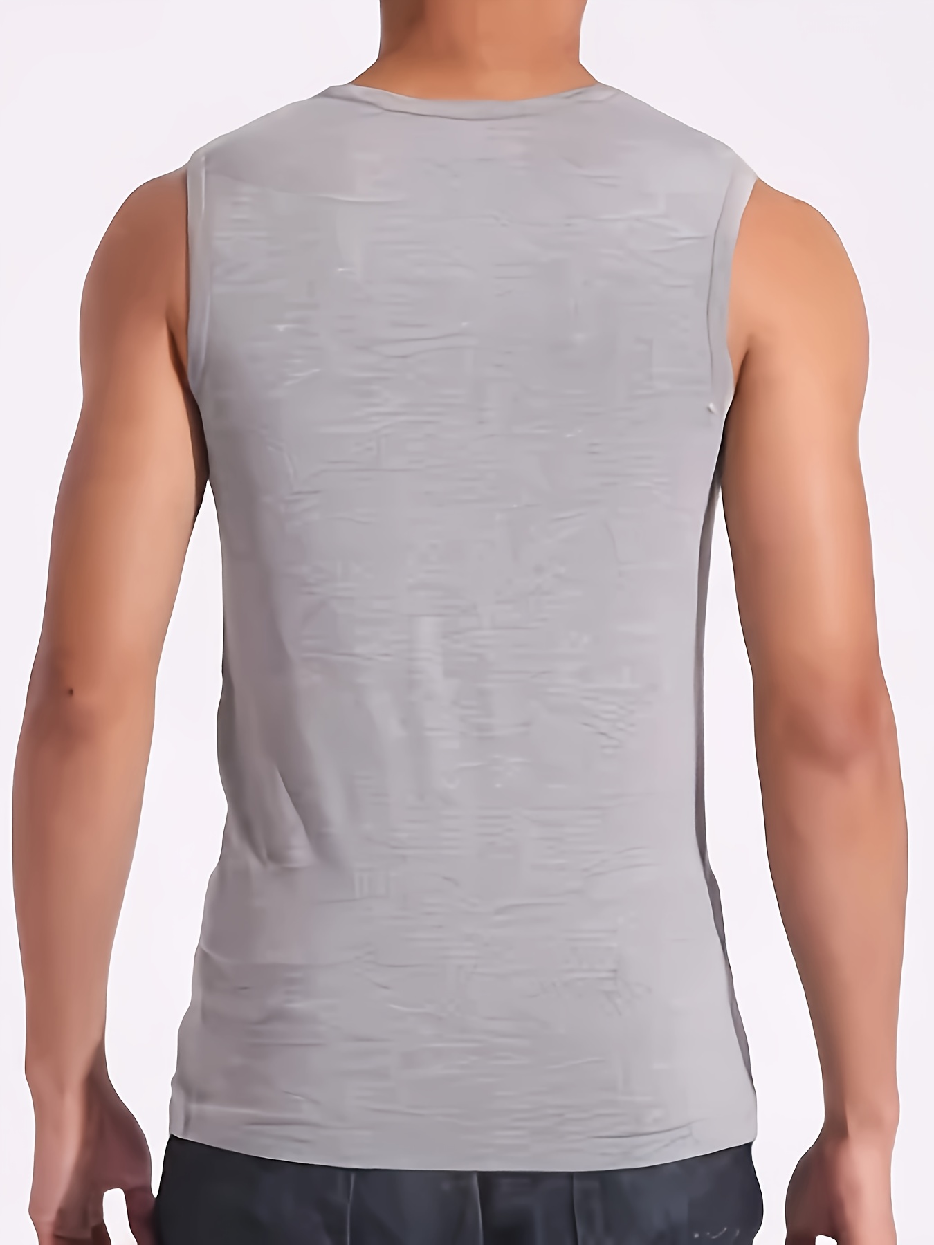 mens solid tank top active quick dry breathable crew neck sleeveless shirt mens clothing for summer outdoor details 1