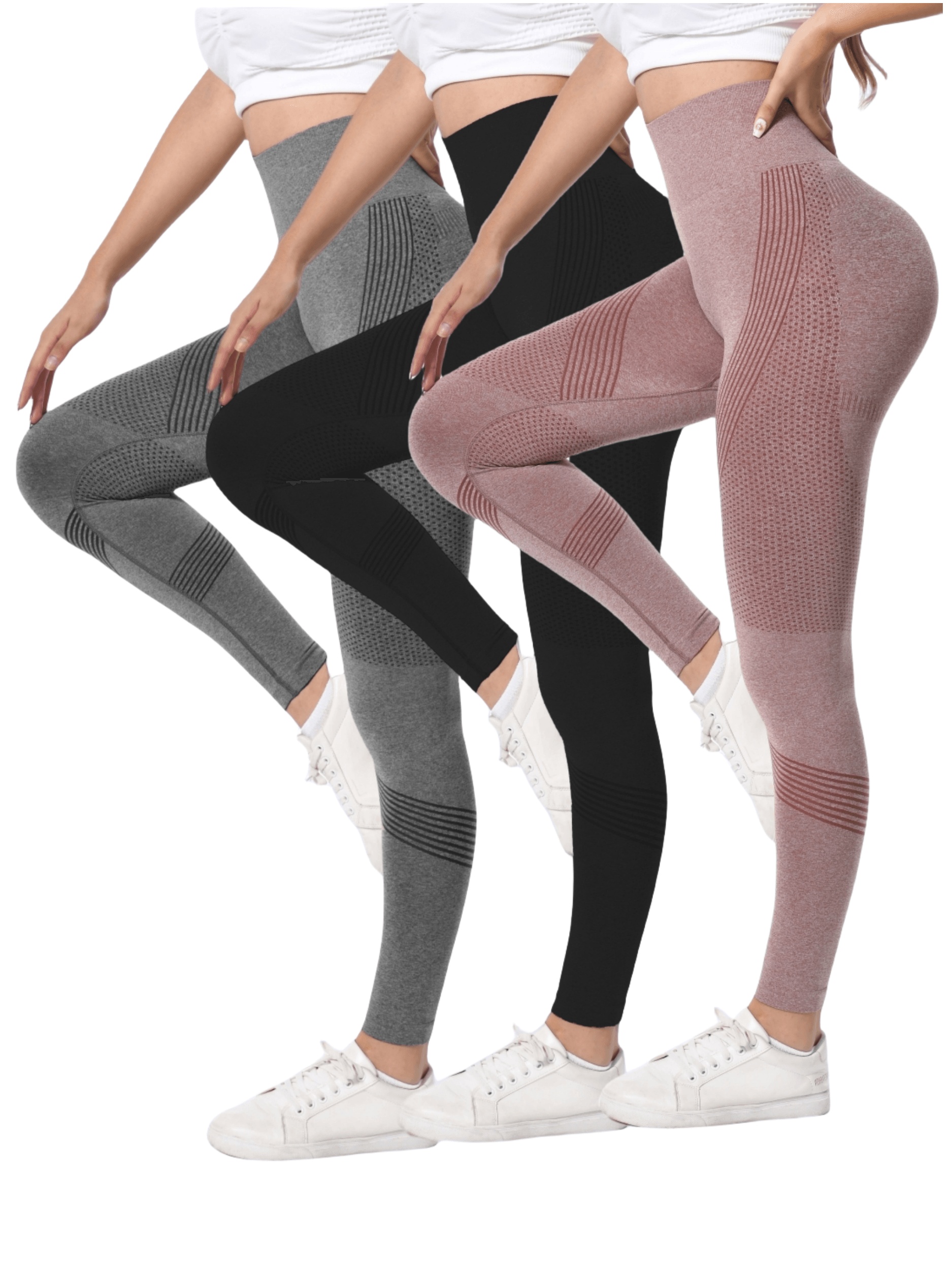 3 pzas Calzas de yoga con rayas, sin costuras para mujer, pantalones  deportivos de gimnasia ajustadps con elastizado alto, ropa activa para  mujer, cal
