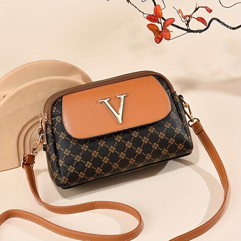 Letter Plaid Print Crossbody Bag, Fashion Pu Leather Flap Purse, Women's  Square Shoulder Bag - Temu