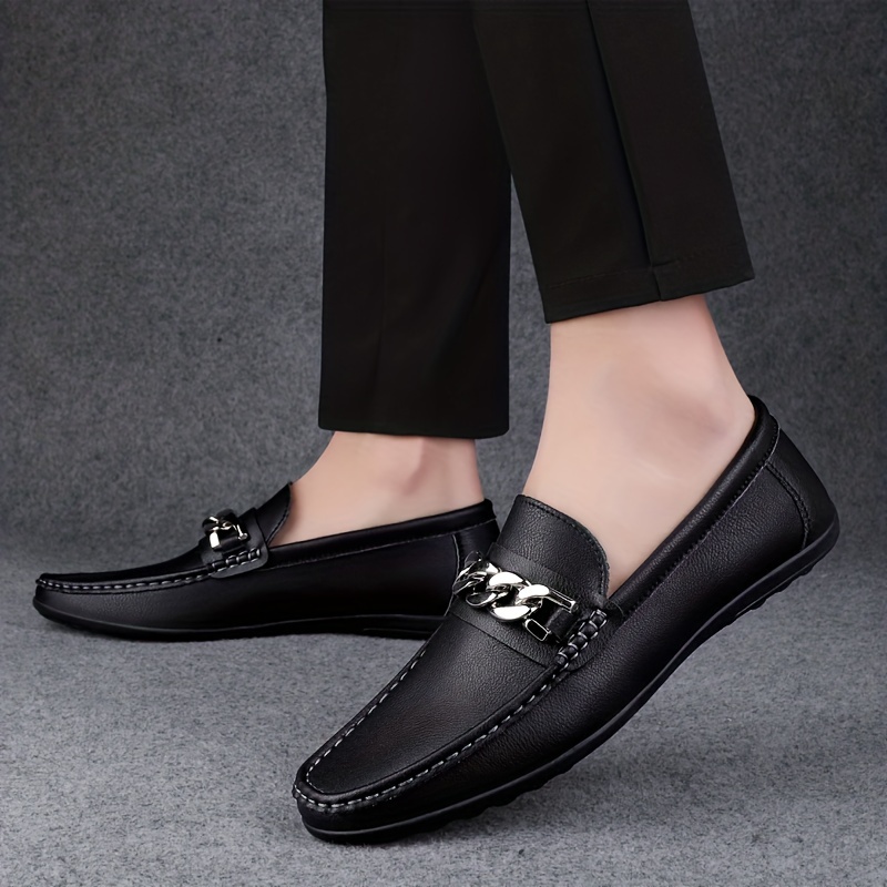 Men's Loafer Shoes With Metallic Decor, Comfy Non-slip Slip On