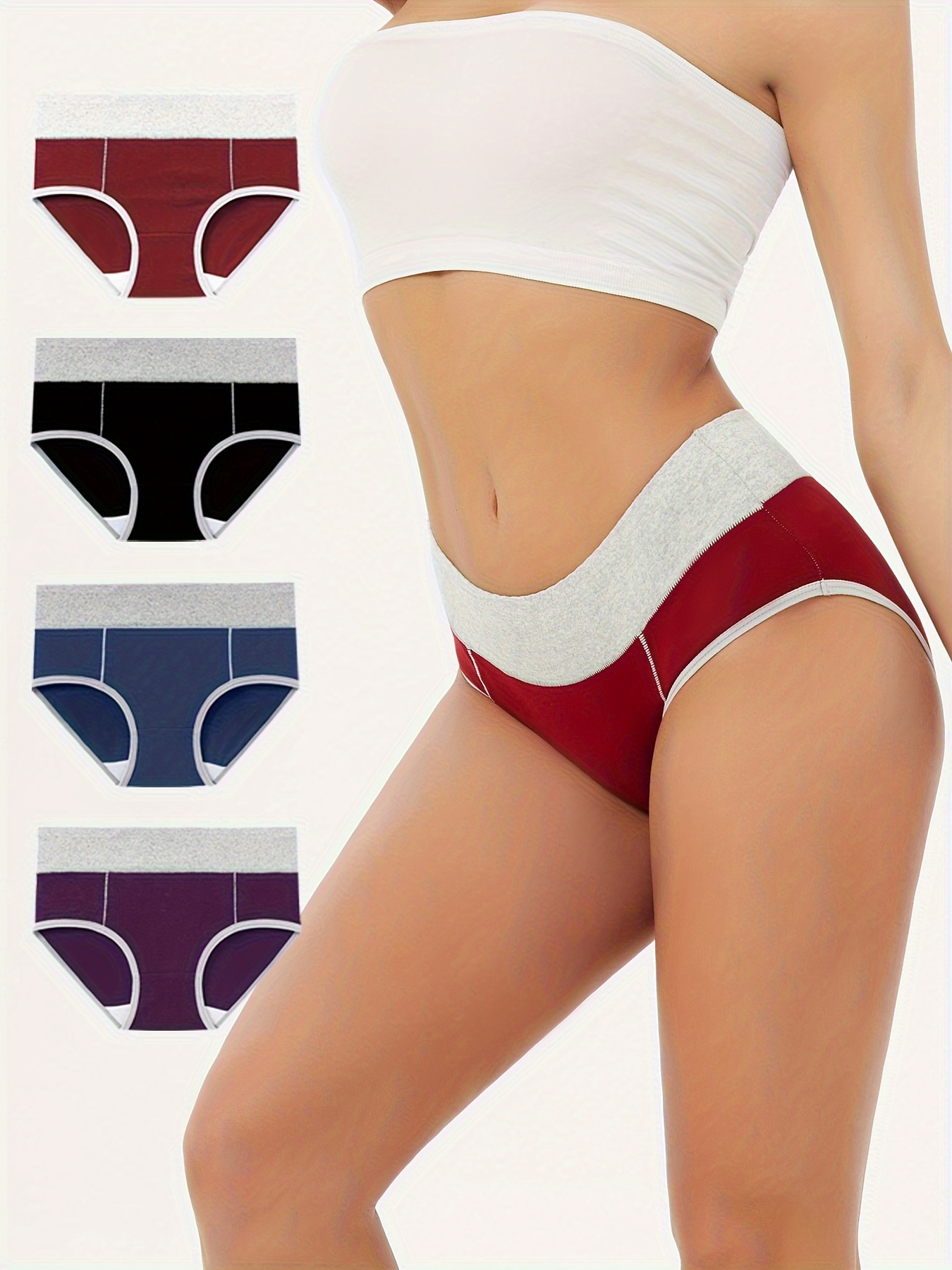 4pcs) Spandex Comfort Underwear Women Briefs Panties Bikini Lingerie