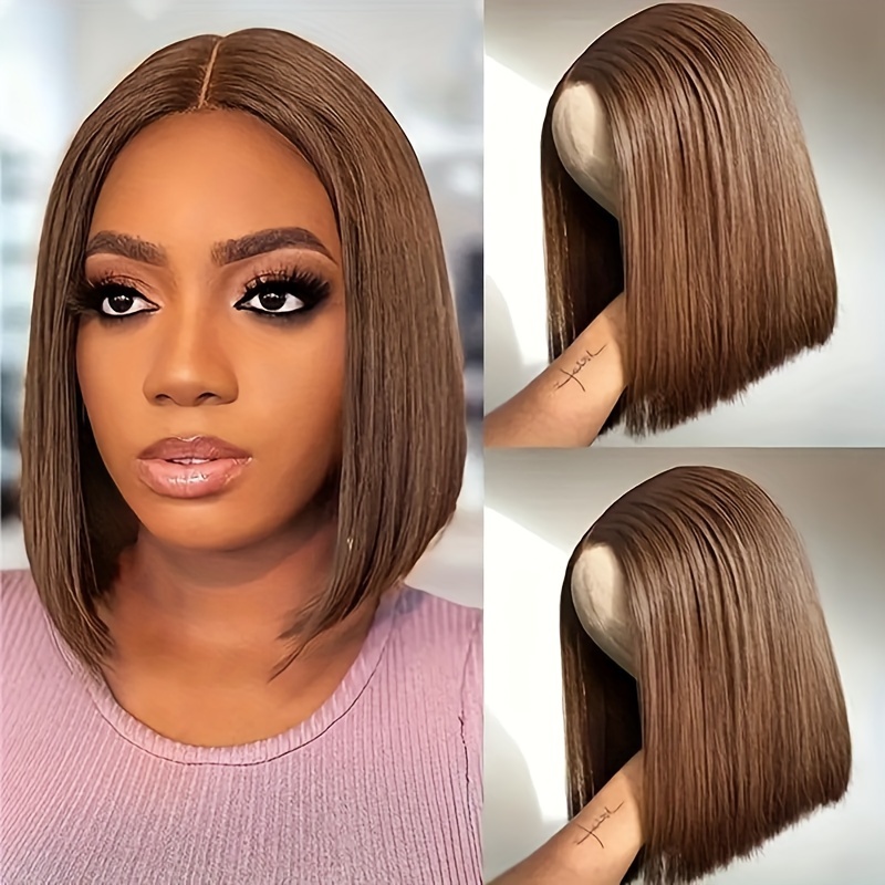 Chocolate Brown Bob Wigs 4 Straight 4 4 Hd Lace Front Wigs Temu