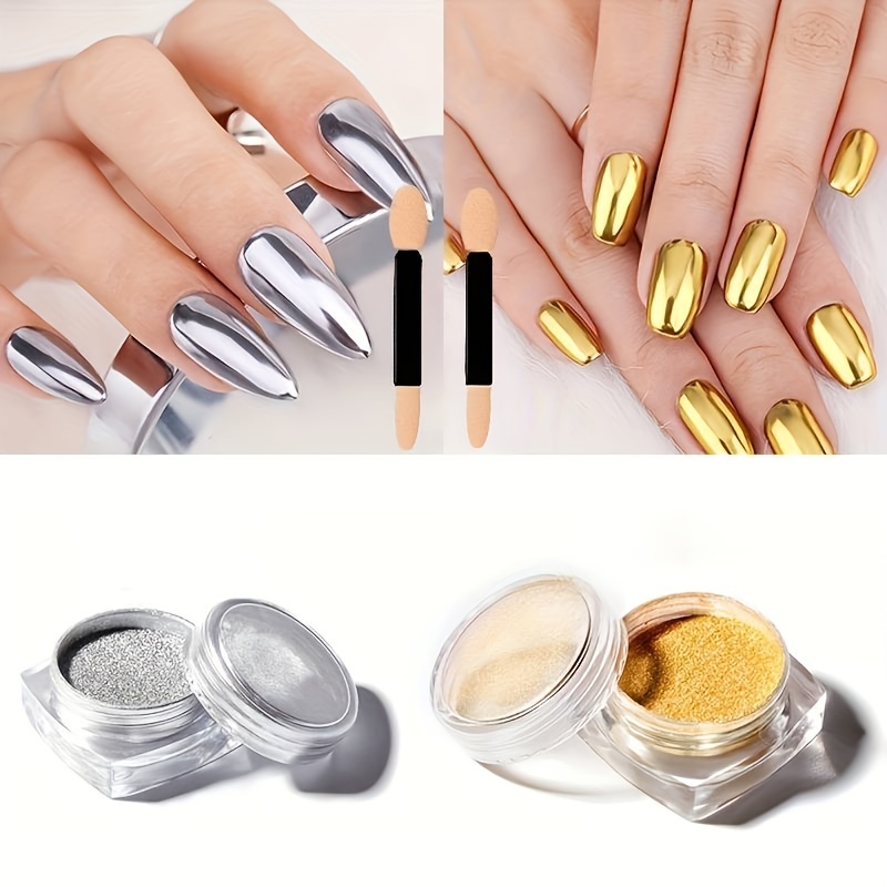 Metallic Chrome Powder Nails Glitter Golden Silvery Mirror - Temu