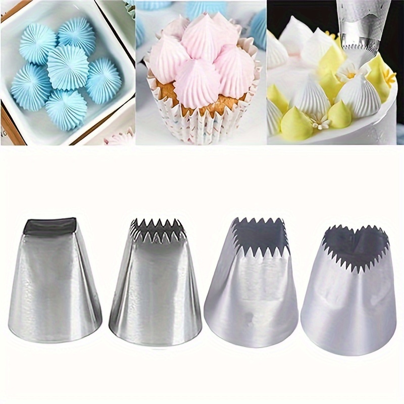 

4 Pcs Square Heart Piping Tips Set - Stainless Steel Piping Nozzles Kit For Pastry Cupcakes Cakes Cookie Decorating Supplies Baking Set