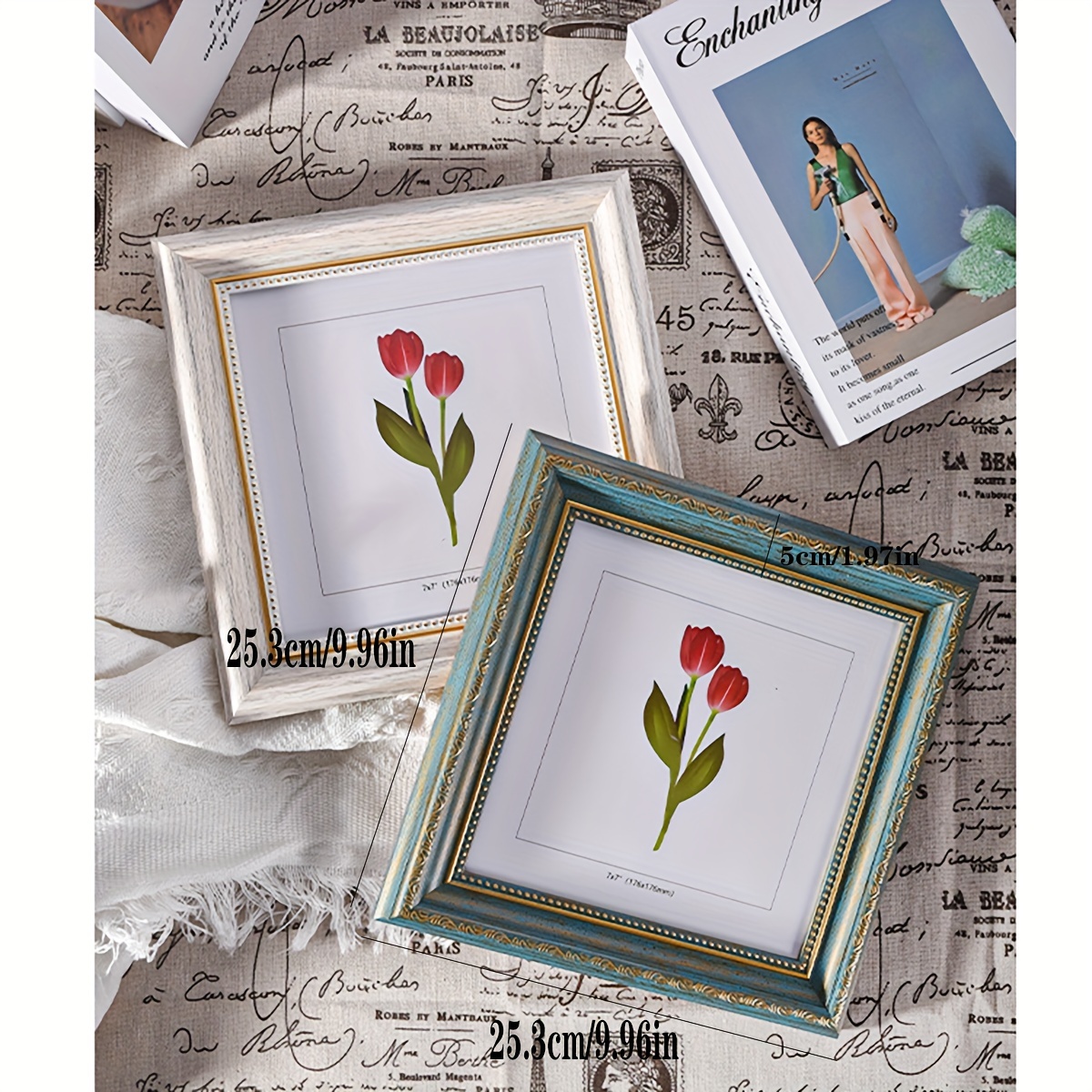 1pc High-end European Style Retro 8-inch American-style Photo Frame Sketch  Calligraphy Wall Hanging Frame Car Desktop Decor Birthday Gifts, Office She