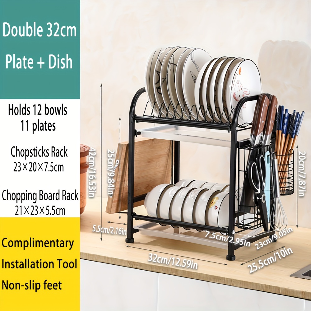 1PC Kitchen Storage Rack Dish Drainer 2 Tier Home Plate Bowl Chopsticks  Storage Shelf Utensil Holder Drop Shipping