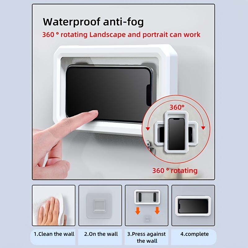 Wall Mount Shower Phone Holder Bathroom Case Waterproof Self - Temu