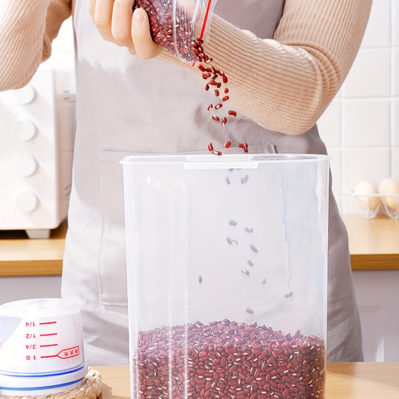 Rice Bucket With Measuring Cup Large Capacity Cereal - Temu