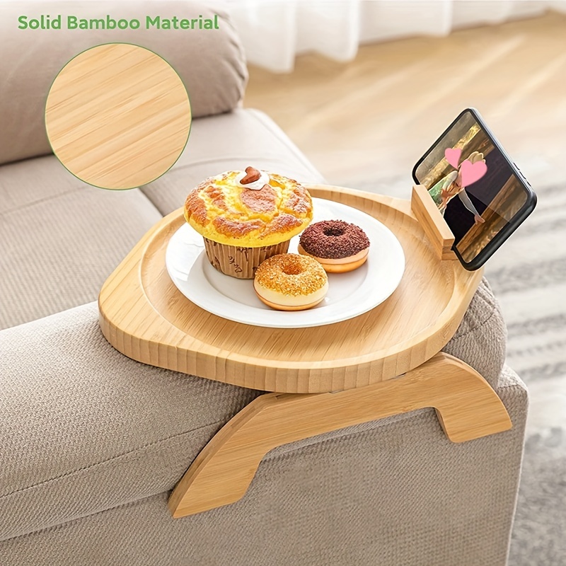 Bambus-Sofa-Arm-Tablett-Tisch mit drehbarer mobiler Halterung