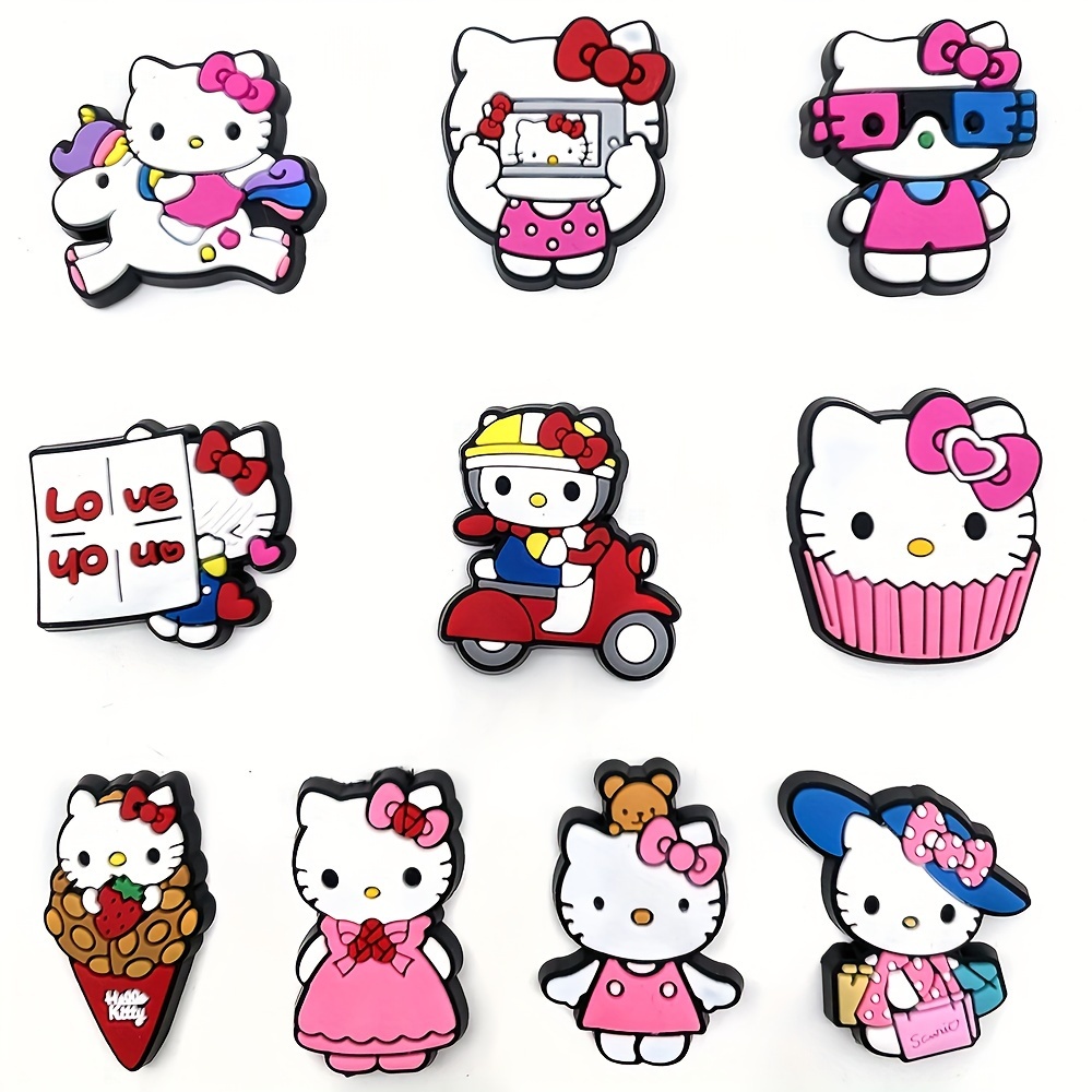 10pcs Hello Kitty Shoe Decoration Charms PVC Cute Clog Pins Shoe Bracelet Wristband Birthday Party Favors Supplies Gifts,Temu
