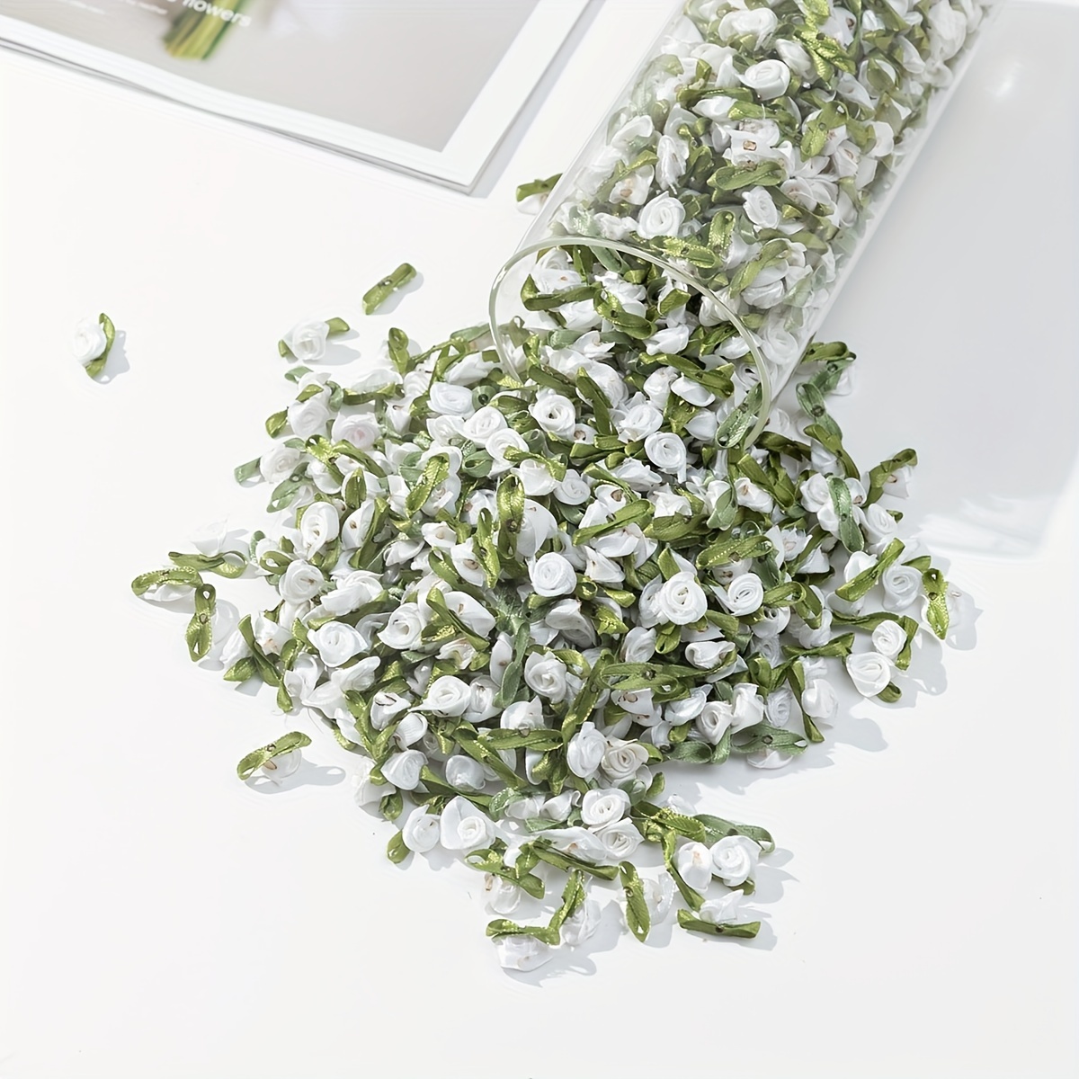 TEMU 50pcs Artificial Roses With Leaves - Realistic Small Rose Flowers, Stems & Buds, Faux For Diy Crafts, Wedding, Decorations, Valentine' Day,