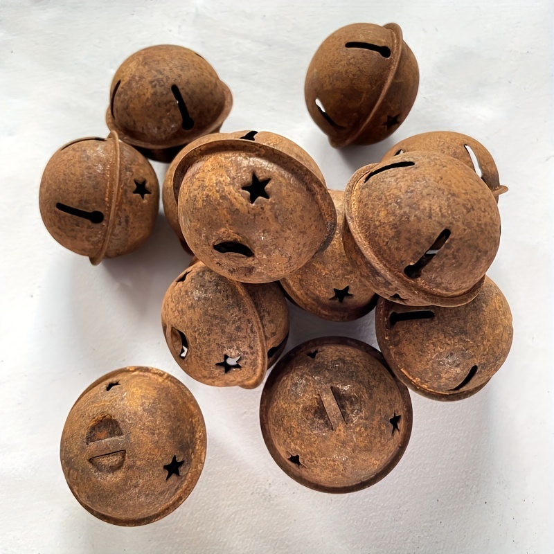 

12pcs Vintage Rusty Christmas Bells With - 4cm Iron , Star Hole Design For Tree Decoration & Decor