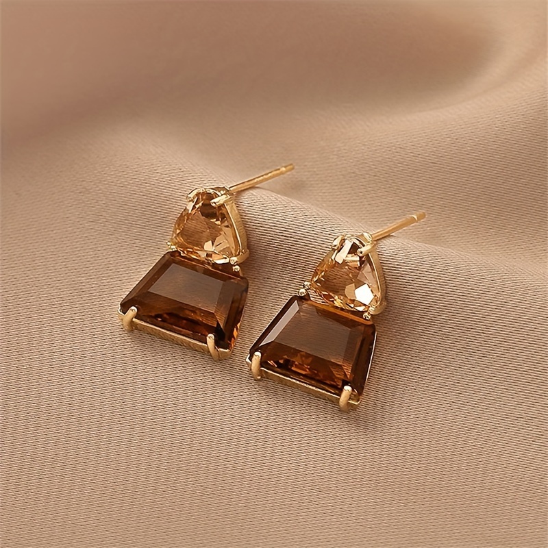 

14k Plated Japanese & Korean Elegant Brown Faux Crystal Earrings Fashion Decorations Easter Thanksgiving Mother's Day Gift For Mothers, Daughters