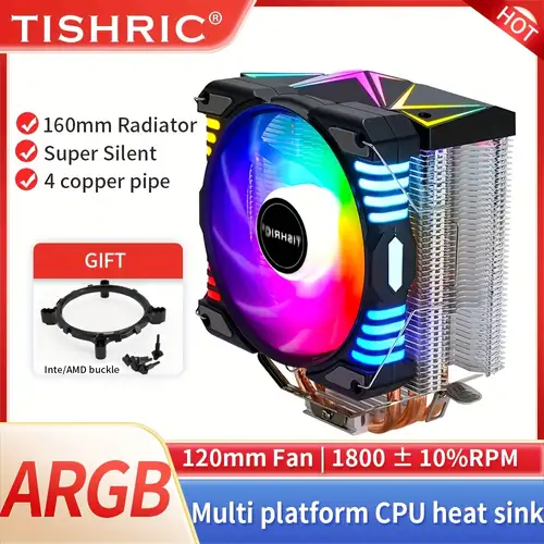 TISHRIC Water Cooler CPU Ventola Di Raffreddamento RGB Cooler Per LGA 755  LGA 1150 LGA 1151 LGA 1155 LGA 1156 LGA 1170 LGA1200 LGA 1700 LGA 2011 LGA  2011-3 LGA 115X FM1