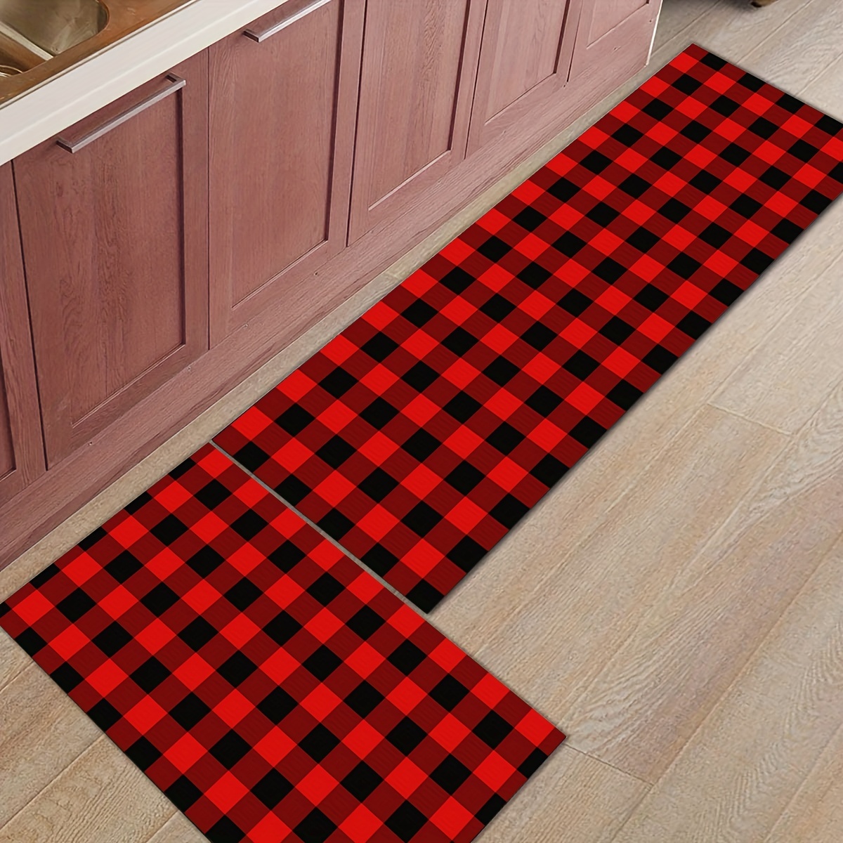 Red Buffalo Plaid Kitchen Mat Non Slip Thick Kitchen Rugs - Temu