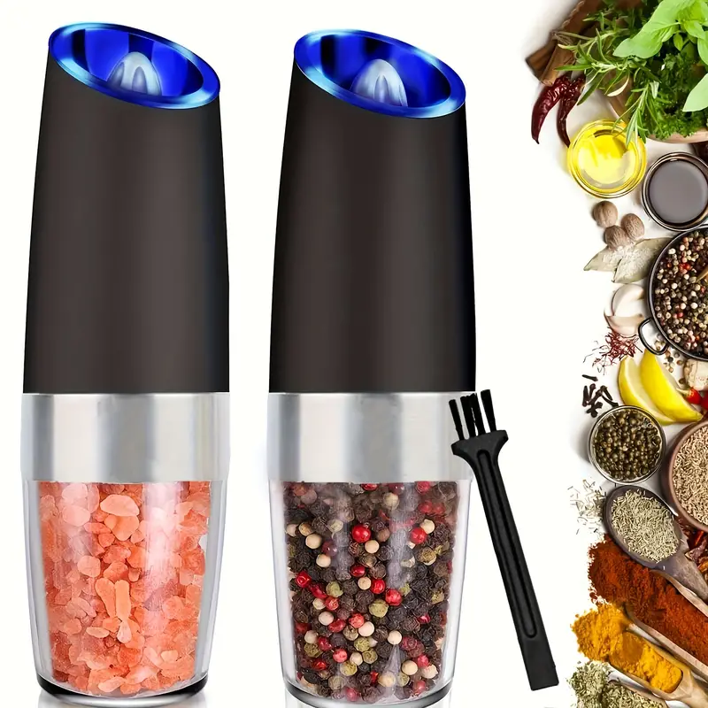 Gravity Electric Salt And Pepper Grinder Set, Battery Powered Led Light Pepper  Grinder, One Hand Automatic Operation, Adjustable Coarseness Pepper Mill,  Spice Shakers, Kitchen Gadgets, Gift Ideas, Chrismas Gifts, Halloween Gifts  