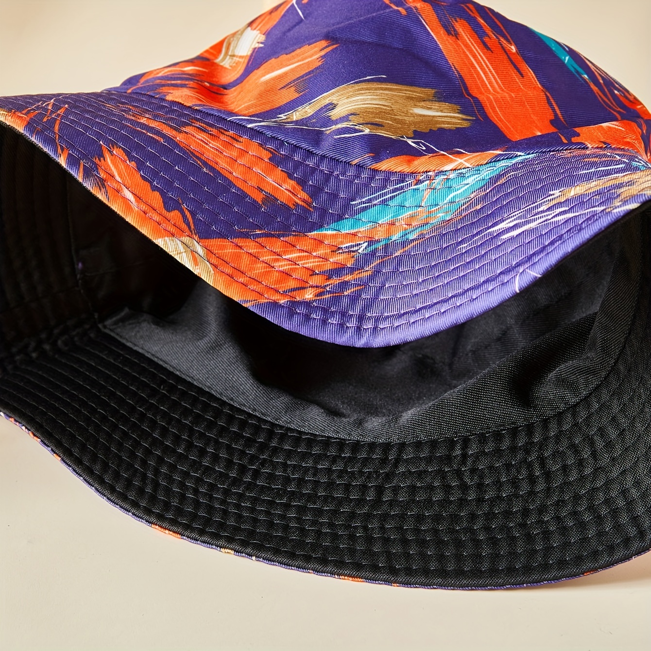 Purple Print Bucket Hat Graffiti Fisherman Cap Women