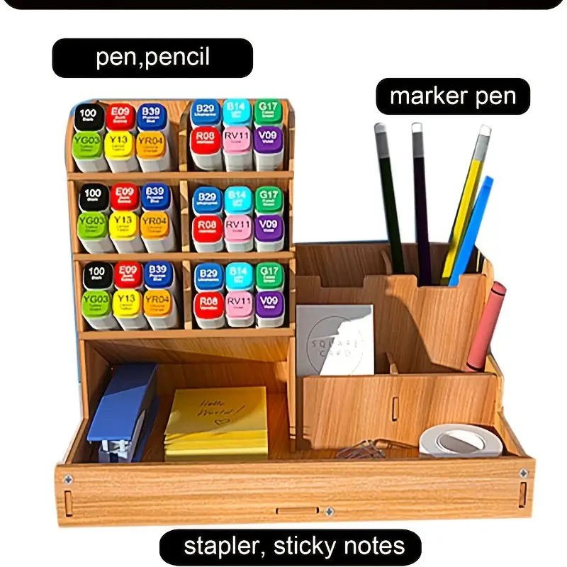 Pen Organizer With 2 Drawers Multi functional Pencil Holder - Temu